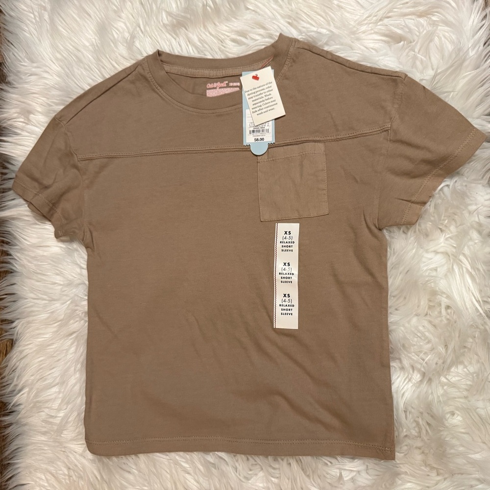 Cat & Jack Boys Pocket Tee Brown XS 4/5 Relaxed‎ Fit NWT
